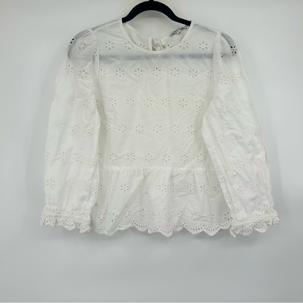Madewell White Eyelet Keyhole Tie Back Blouse Size Medium M